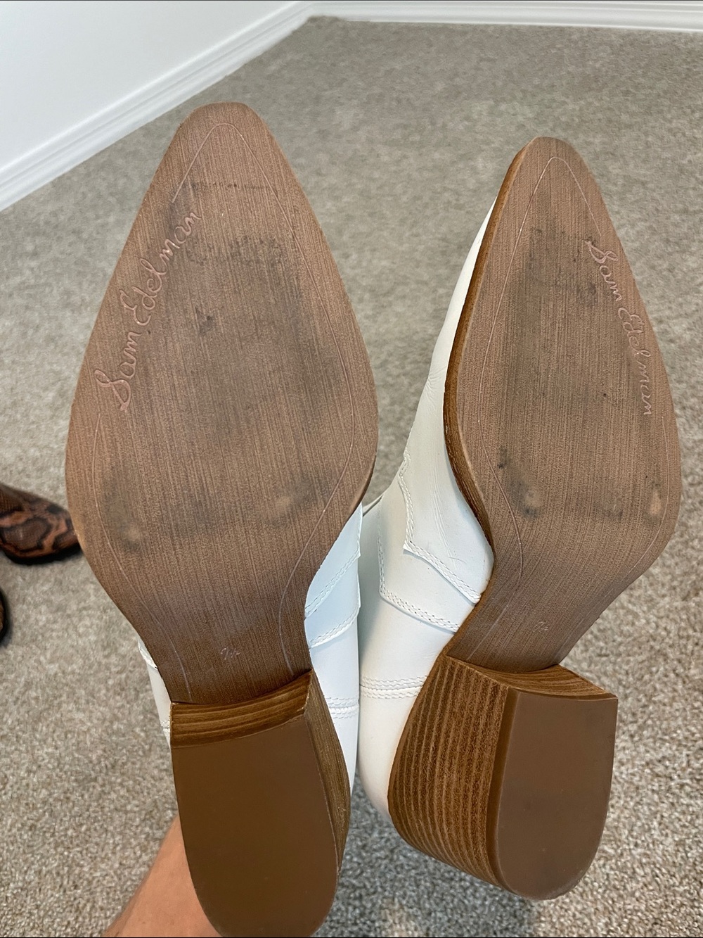 Sam Edelman White Western-Inspired Leather Ankle Booties - Picture 3 of 7